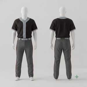 Uniforme de Béisbol Personalizado para Hombre, Jersey Negro con Rayas Grises, Pantalones Grises con Rayas Grises, Cinturón Gris, Conjunto de Ropa Deportiva para Equipo - Product Image 1