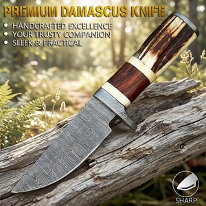 Custom Hand Forged Damascus Steel Fixed Blade Hunting <b>Knife</b> Industrial Grade Clip Point Natural Stag Horn <b>Handle</b> OEM ODM <b>Knife</b> - Product Image 3