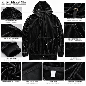 Men's <b>Velvet</b> Hooded Sweatshirt Solid Color Regular Fit Casual Autumn Wear Front Pocket Knitted Pullover Eco-Friendly 300g - Product Image 3
