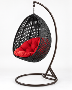<b>Outdoor</b> Hanging <b>Egg</b> <b>Chair</b> PE Rattan Black Frame Red Cushion Contemporary Patio Swing Seat 1 Person - Product Image 2
