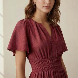 Maroon High Waist Cotton Mini <b>Skirt</b> Casual Short Sleeve For Women Featuring Lightweight Fabric Modern Style Comfortable Fit - Product Image 6