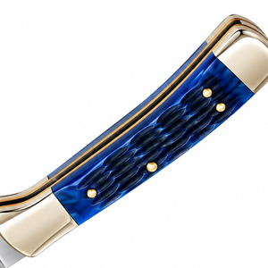 Blue Gold Silver Folding Pocket Knives with Sharp <b>Stainless</b> <b>Steel</b> Blade Decorative Textured Handle Classic Lockback Design Outdo - Product Image 5