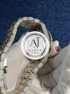 Montre mécanique Ice Cubed avec lunette sertie de diamants, bracelet et cadran doré, bijou de poignet pour cadeau de fête - Product Image 4