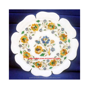 Magnifique assiette en marbre blanc pour la décoration de la maison et des restaurants, avec un design floral étonnant et une forme personnalisée. - Product Image 1