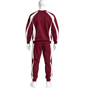 Ensemble de survêtement unisexe bordeaux avec sweat-shirt à col rond et pantalon de jogging, rayures contrastées, tenue de sport décontractée pour l'entraînement - Product Image 2
