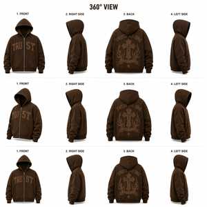 Trust No One Distressed Embroidery Zip-Up Hoodie Oversized Heavyweight Distressed Letter Hoodie Full Zip Hoodie - Product Image 6