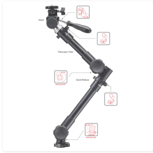 Laptop Holder <b>Stand</b> <b>For</b> Car Aluminum No-drill Seat Rail 3 Way Tripod Head Quick Release 360 Rotation - Product Image 2