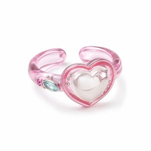 Cute Brass Enamel Heart Ring with Hollow Out Pattern for <b>Sweet</b> Girlfriend <b>Gift</b> Romantic Jewelry Wholesale - Product Image 5