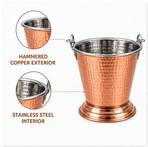 Hammered Stainless Steel Serving Bucket Round Food Presentation <b>Pot</b> With Handle for Restaurant Hotel Kitchen - Product Image 6