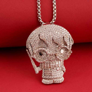Collier Hip Hop en Argent avec Pendentif Crâne Cartoon Sertie de Zircons Cubiques, Bijou de Mode de Luxe Bling Bling - Product Image 4