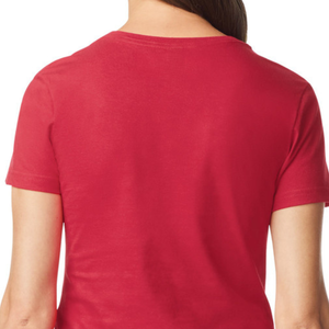 Camiseta de Cuello en V para Mujer, Roja, de Algodón Suave, Informal, de Manga Corta, Cómoda, Básica, Personalizable, Venta al Por Mayor para Damas - Product Image 5