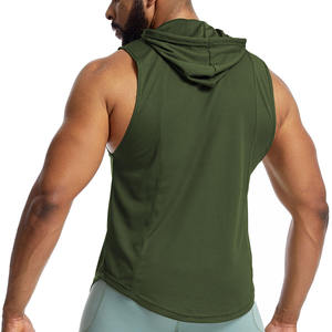 Débardeur à capuche sans manches pour homme, vert olive, séchage rapide, tricoté, sportif, couleur unie, pour l'entraînement - Product Image 3