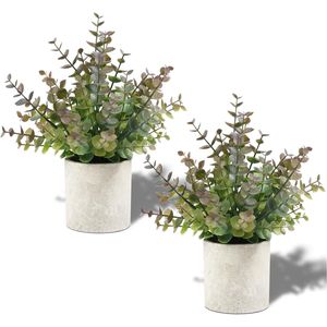 Set di 2 Piccole Piante Artificiali di Eucalipto per Interni, Decorazioni Natalizie per Caminetto, Mensola, Scrivania, Piante Finte in Vaso - Product Image 1