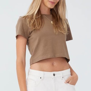Camiseta Corta para Mujer, Color Sólido, Cuello Redondo, Manga Corta, Corte Regular, 100% Algodón Jersey, Informal, para Primavera/Verano - Product Image 1