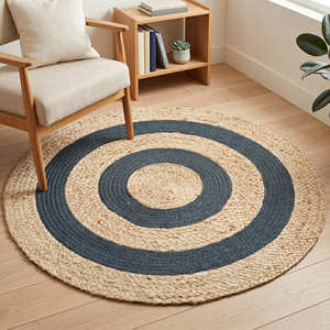 Handmade <b>Round</b> Braided Jute Rug with Natural Fringe Farmhouse Bedroom Rug for Relaxed Boho Interior Styling - Product Image 3