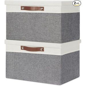 Set di 2 Contenitori in Tessuto con Coperchio, Cesti Pieghevoli per Organizzare Vestiti, Scatole Decorative per Organizzazione - Product Image 1