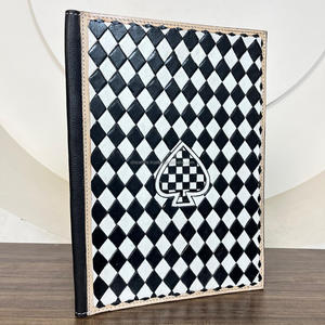 Carpeta de documentos A4, carpeta de cuero tallado a mano, carpeta de Padfolio de diseño a cuadros de lujo, carpeta de reunión de oficina de cuero genuino - Product Image 4