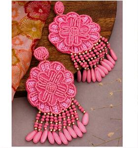 Pink <b>Color</b> floral <b>bead</b> earring Lemon yellow Custom Multi-Beaded Earrings Women Festive Party Jewelry Best Price Beaded Earrings - Product Image 1