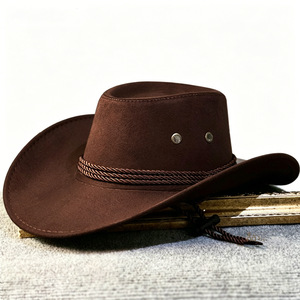 Chapeau de cowboy western en feutre marron avec bande tressée, large bord incurvé, chapeau de soleil unisexe - Product Image 2
