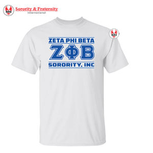 Camiseta de Chenilla Zeta Phi Beta Azul con Letras Griegas Bordadas, Ropa de Sororidad, Camiseta Universitaria de Algodón para Mujer - Product Image 1