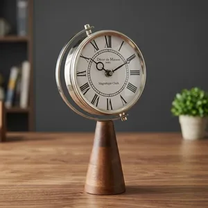 Horloge de bureau traditionnelle à base métallique, design circulaire, fonctionne à piles, mouvement à quartz, affichage à aiguilles, projection écologique - Product Image 1