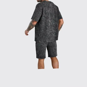 Custom Logo Embroidery Men'S Vintage <b>Oversized</b> Blank T-Shirt Set Plus Size Stretchable 2-Piece <b>Jogger</b> Suit Shorts Summer Track - Product Image 2