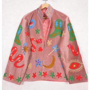 Chaqueta Bohemia de Invierno con Cuello Alto, Acolchada, de Terciopelo Indio Suzani, con Bordado Floral, Hecha a Mano, Diseño Étnico para Mujer - Product Image 2