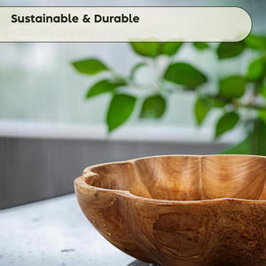 Bol en bois de teck naturel Style de luxe pour servir des aliments Snack aux fruits Table basse Comptoir Présentoir Bol Fabricant Vente en gros - Product Image 2