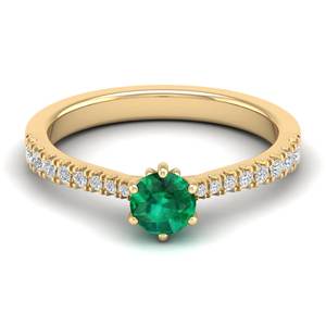 Anillo REYES de Oro Sólido de 14K con Esmeralda de Corte Brillante Redondo de 0.5 Quilates y Moissanita Certificada por GRA, Joyería para Mujer - Product Image 6