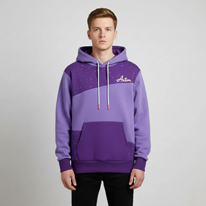 Sudadera con Capucha Personalizada para Hombre, Color Morado, Bloques de Color, Felpa de Algodón Grueso, Estilo Patchwork, Sudadera con Capucha Informal para Invierno - Product Image 5