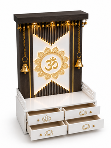 Templo Doméstico Moderno de Madera de Teca Om Lotus con Campanas, Diseño Duradero Hecho a Medida, Templo Doméstico de Madera Om Lotus de Lujo con Campanas, EE. UU. - Product Image 4