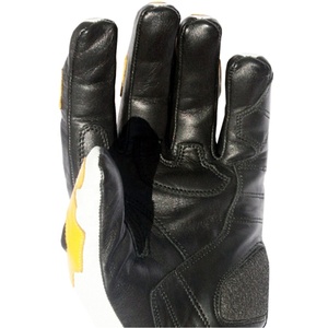 Gants de course en cuir Keven à doigts entiers, jaune, noir, blanc, avec sangle de poignet réglable pour la conduite - Product Image 6