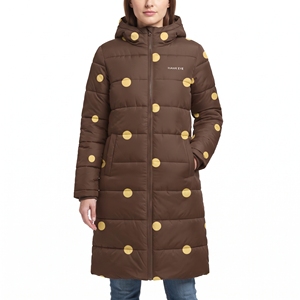 <b>Women's</b> Long Polka Dot Sublimated Puffer Jacket Waist <b>Belt</b> Hooded Quilted Winter <b>Coat</b> Warm Padded Outdoor Casual Style New Daily - Product Image 1