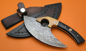 Hache à pizza en acier Damas, outil de découpe de cuisine artisanal de qualité supérieure, lame en acier à motifs, poignée ergonomique, design durable pour la pizza - Product Image 6
