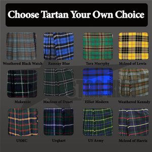 Tartan kilts for Men - Custom Made 8yard 16oz Acrylic <b>Wool</b>, Traditional Mens Dress - Available 80+ Colors - Kilt - Product Image 6