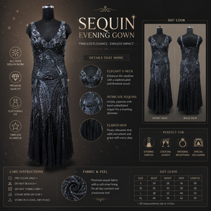 Luxury Women Black <b>Sequin</b> Evening Gown Elegant V Neck Mermaid Maxi Dress Premium Designer Party Wear Wedding Reception Formal - Product Image 5