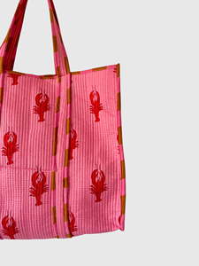 Sac fourre-tout en coton rose à panneaux avec imprimé homard, style bohème, ouvert en dessus, idéal pour le shopping estival - Product Image 6