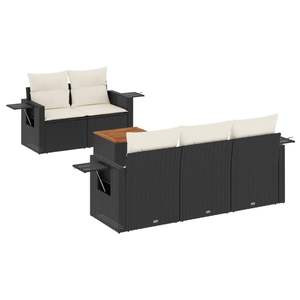 Conjunto de Sofá de Jardín de Ratán Negro, Plegable, para 6 Personas, Muebles de Exterior de Diseño Contemporáneo - Product Image 2