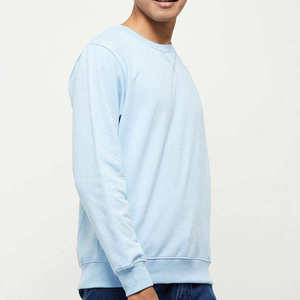 Sweat-shirt à col rond bleu clair pour homme, coupe classique, en coton tricoté, pull décontracté, saison automne, couleur unie, manches longues - Product Image 2