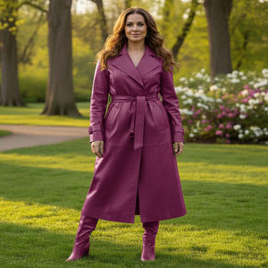 Abrigo Largo de Cuero Genuino para Mujer, Forro de Seda Suave, Estilo Vintage, Cortavientos, Transpirable - Product Image 2