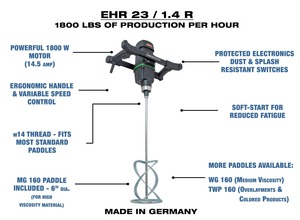 เครื่องผสมคอนกรีตแบบพกพา ใช้ไฟฟ้า พร้อมใบพัด MG 160, 14.5 แอมป์, 110 โวลต์, 1,800 ปอนด์ ต่อชั่วโมง - Product Image 3
