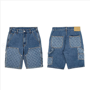 Shorts en jean vintage 100 % coton bleu ciel pour homme, style streetwear, broderie, délavage clair, vente en gros avec poches cargo - Product Image 5