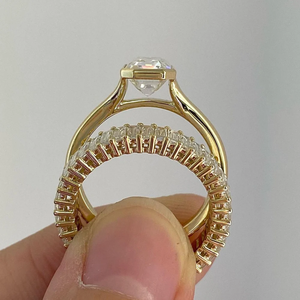 Emerald Cut Moissanite Engagement <b>Ring</b> Set Gold Plated Split Shank Bezel Set Baguette Cut Eternity Band for Wedding - Product Image 2