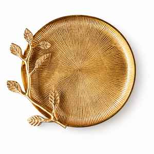 Bandeja Decorativa de Metal Dorado de Lujo, Diseño de Rama de Hojas, Bandeja Redonda para Servir en la Mesa de Centro, Decoración para el Hogar - Product Image 1