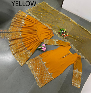 Conjunto de Sharara Gharara Kurti con Bordado Indio Listo para Usar, Tela Georgette, Diseño Pakistaní, Ropa Étnica para Fiestas - Product Image 1