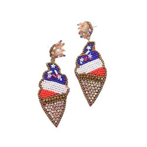 Add New Handwork Beaded Embroidery USA Flag Beaded Ice Cream Earring Elegant Luxury Premium Unique Designer Choice For <b>Girl</b> - Product Image 1