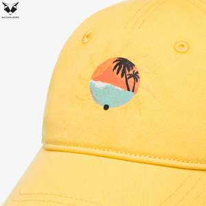 หมวกเบสบอลชายหาดปักลายพระอาทิตย์ตกสีเหลืองสดใสประจำปี 2026 แบบคลาสสิก 6 แผง ราคาขายส่ง รับทำโลโก้ตามสั่ง บริการ OEM ODM - Product Image 6