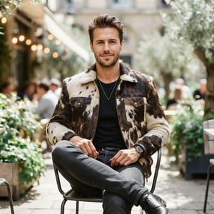 Handmade Genuine Cowhide Hair on Leather Plaid Hooded Motorcycle Western <b>Summer</b> <b>Jacket</b> for <b>Men</b> Vintage Cowboy Bomber Gift - Product Image 3