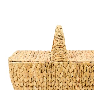 Water hyacinth picnic <b>basket</b> high end handcrafted wicker storage <b>basket</b> with decorative <b>rectangular</b> double lids and center hand - Product Image 2