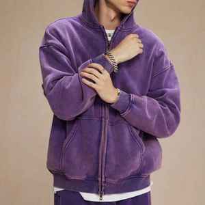 ชุดวอร์มมีฮู้ดสีม่วงแบบยูนิเซ็กซ์ VIBE SEWN เสื้อซิปเต็มตัว กางเกงจ็อกเกอร์ สีพื้น ทรงลำลอง ใส่สบาย ผ้าฝ้าย 100% สำหรับฤดูหนาว - Product Image 4